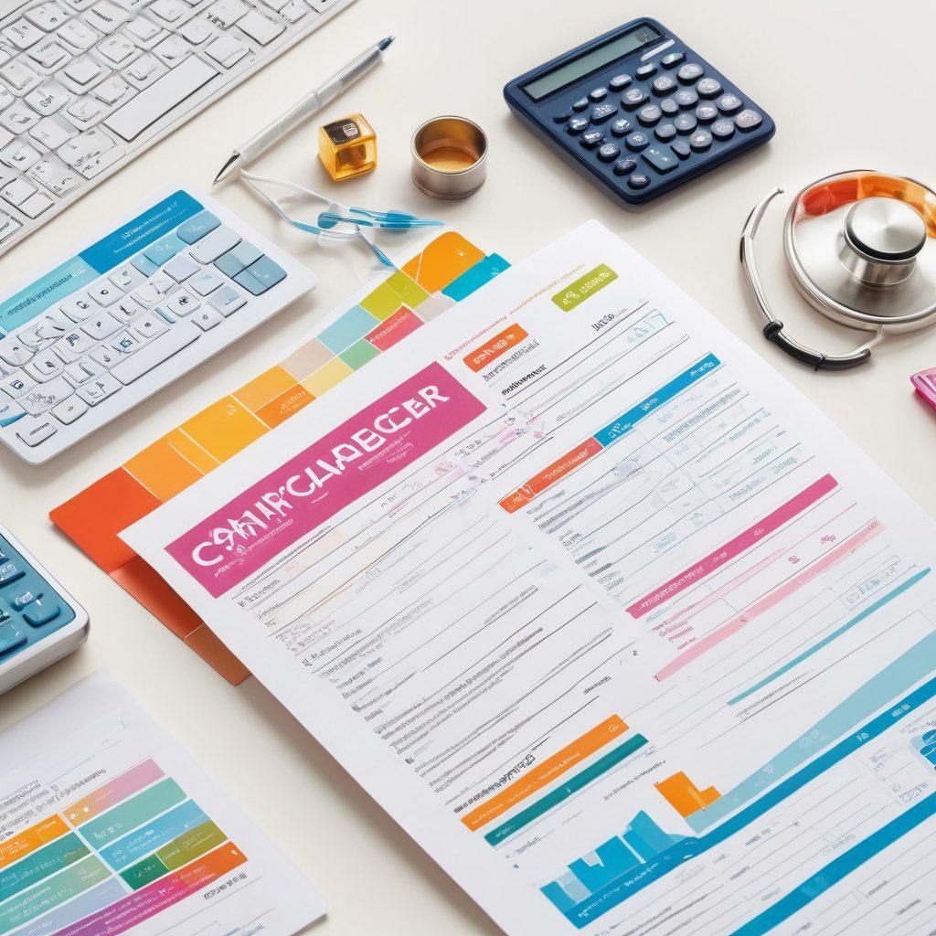 A visually engaging infographic featuring elements like healthcare symbols, calculator, and medical bills, illustrating the concepts of deductibles, copayments, and personalized cancer care options. Include diverse characters (patients and doctors) discussing over documents, with bright colors to emphasize positivity and knowledge. Create a layout that feels both informative and approachable. vector art. vibrant colors. white background.
